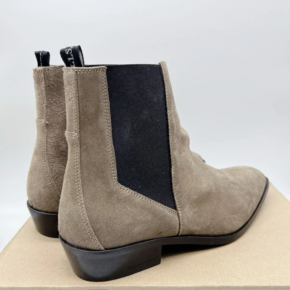 AllSaints Markus Dark Sand Suede Chelsea Ankle Boots Mens EU 42 US 9